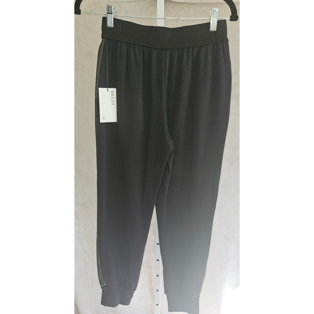 Bailey 44 Faux Leather Front Jersey Back Joggers Black Mixed Media Pants NWT S